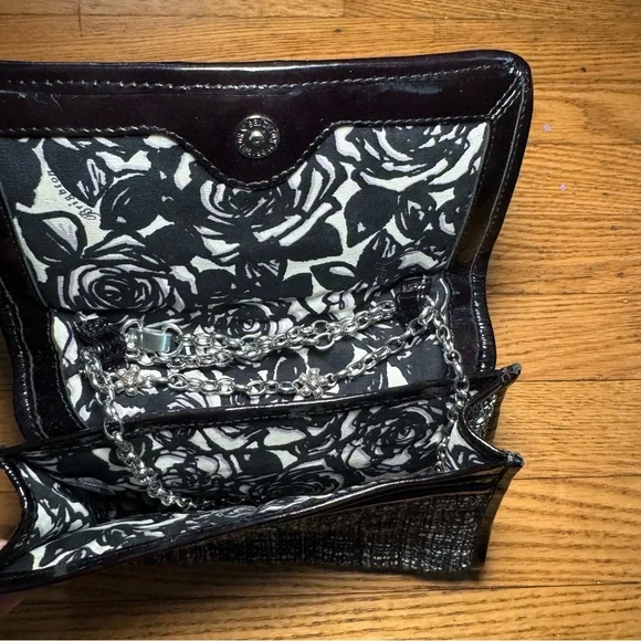 Brighton Black and Gray Tweed Clutch with Silver Flower and chain strap - Picture 7 of 10